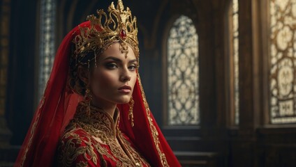 Fototapeta premium medieval queen in red