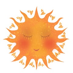 cute watercolor yellow-orange sun with face on white background