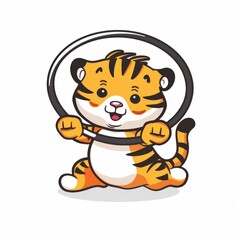 Cute tiger Playing Hula Hoop Cartoon Vector Icon Illustration