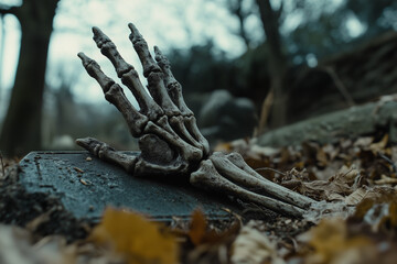 Skeleton hand on road
