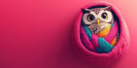 Obraz premium Colorful Owl in Cozy Knitted Scarf