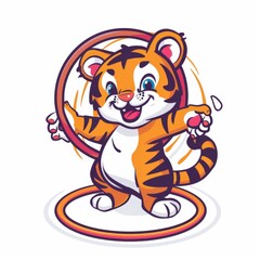Fototapeta premium Cute tiger Playing Hula Hoop Cartoon Vector Icon Illustration