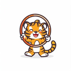 Cute tiger Playing Hula Hoop Cartoon Vector Icon Illustration
