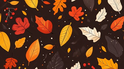 Autumn Floral Seamless Pattern Vector Illustration in brown background
