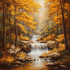 waterfall in autumn forest