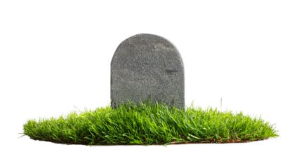 blank unmarked stone grave tombstone on green grass isolated