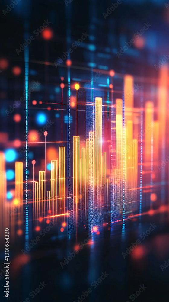 Leinwandbilder glowing charts and graphs moving up on a grid, portraying the intersection of technology and financi