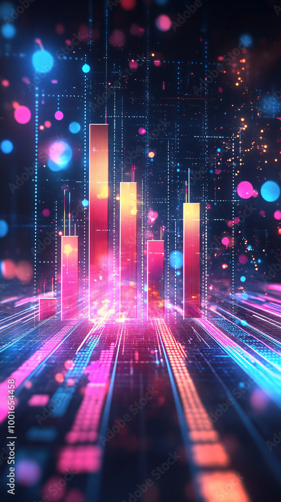 Poster Glowing abstract financial chart with bokeh effect symbolizing the digital realm and financial markets