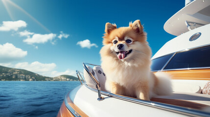 puppy in yacht dog  pet Cute pet travel