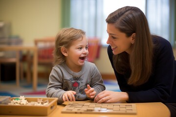 Fototapeta premium Autistic Child in Therapy Session with Psychologist