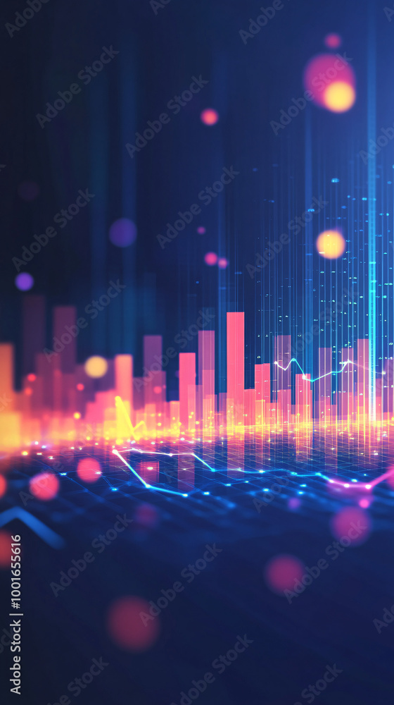 Aufkleber dynamic financial chart soars against a backdrop of blue with bokeh lights, representing prosperous 