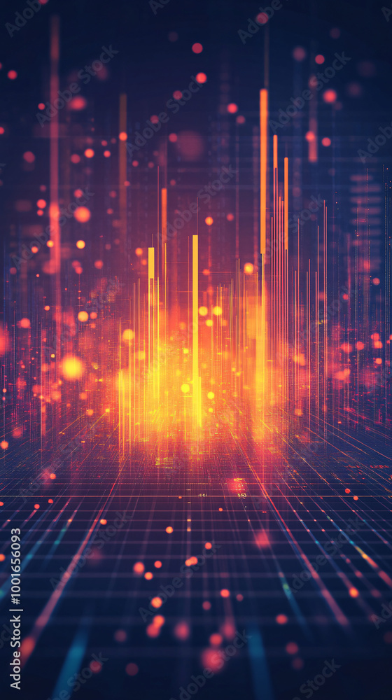 Aufkleber futuristic abstract background with glowing lines and particles on a grid, hinting at data flow and 