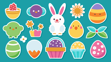 Fototapeta premium Easter Element Sticker Set Vector 
