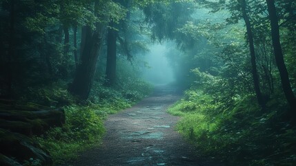 Fototapeta premium Misty Forest Path to a Hidden Sanctuary