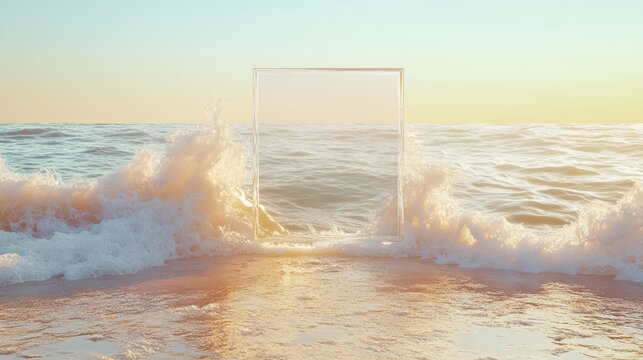 Serene Ocean Scene with Transparent Square Frame
