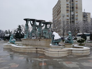Monument of Macedonian phalanx holding their shields