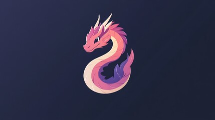 Obraz premium Cute pink and purple cartoon dragon mascot illustration on blue background