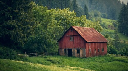 Fototapeta premium Rustic barn surrounded by picturesque landscape