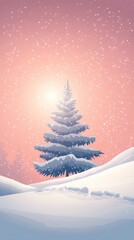 Obraz premium A lone snow-covered pine tree stands peacefully against a pastel sky, embodying winter calm