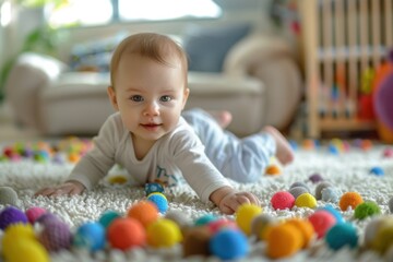 Fototapeta premium Baby Playing Joyfully on the Floor