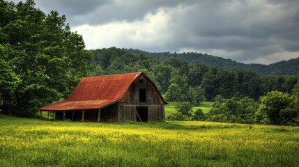Obraz premium Rustic barn surrounded by picturesque landscape