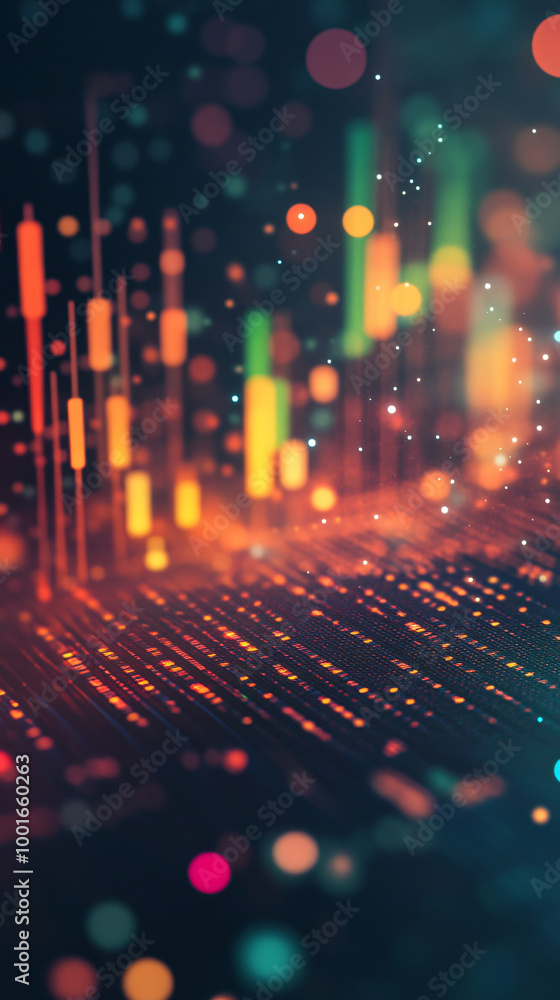 Leinwandbilder Dynamic technology backdrop with illuminated charts and flowing data on a grid, perfect for big data or fintech themes