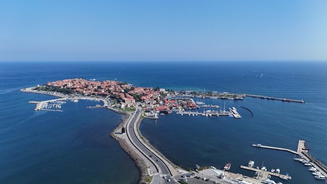 Nesebar Bulgaria drone video panorama