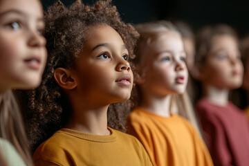 Fototapeta premium Group of multiracial students performing in a school play