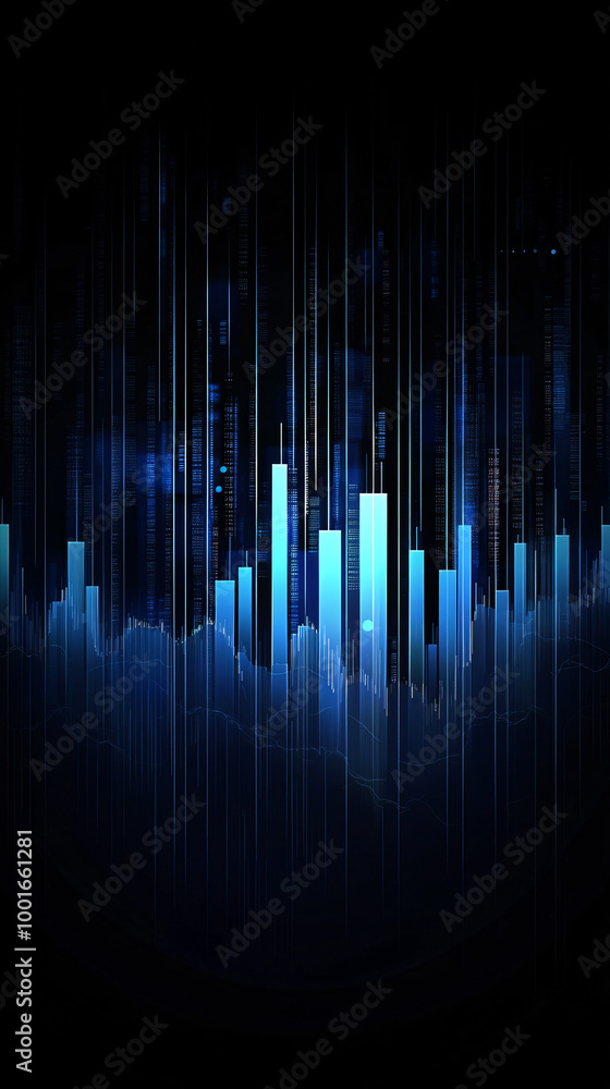 Leinwandbilder glowing financial chart with binary code on a blue background, representing business and technology 