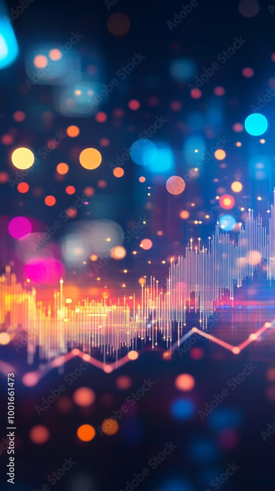 Fototapete abstract financial chart displaying upward trends against a blurred background with bokeh effect