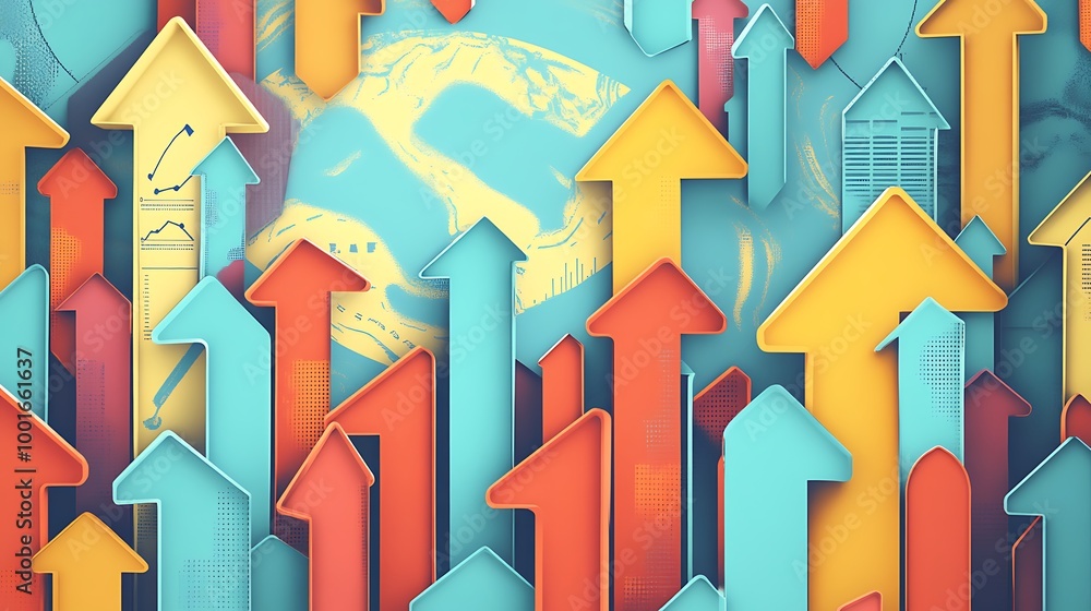 Poster a cluster of colorful arrows pointing upwards, symbolizing growth and progress.