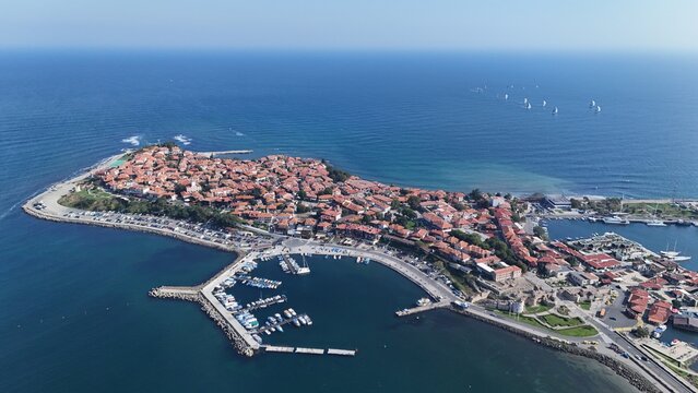 Nesebar Bulgaria drone video panorama
