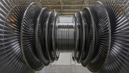 Closeup view of a steam turbine rotor.