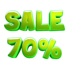 Text green sale 70 percent on transparent background