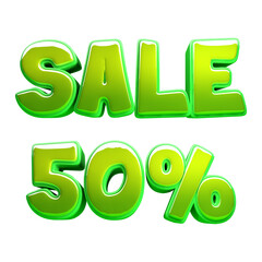 Text green sale 50 percent on transparent background