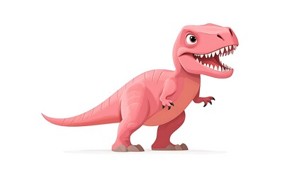 Fototapeta premium Cute pink cartoon dinosaur, Tyrannosaurus Rex T Rex with open mouth, funny character design isolated on white