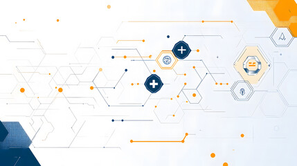  Abstract Medical Technology Background with Hexagonal Elements and Heartbeat Line