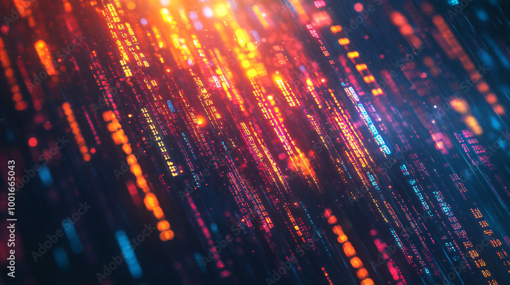 Poster Vibrant binary code cascading down symbolizing the transmission of digital data