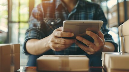Close up of man hand using smart phone for online shopping and delivery