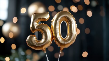 Golden celebration: stylish 50th birthday party decor with foil balloons