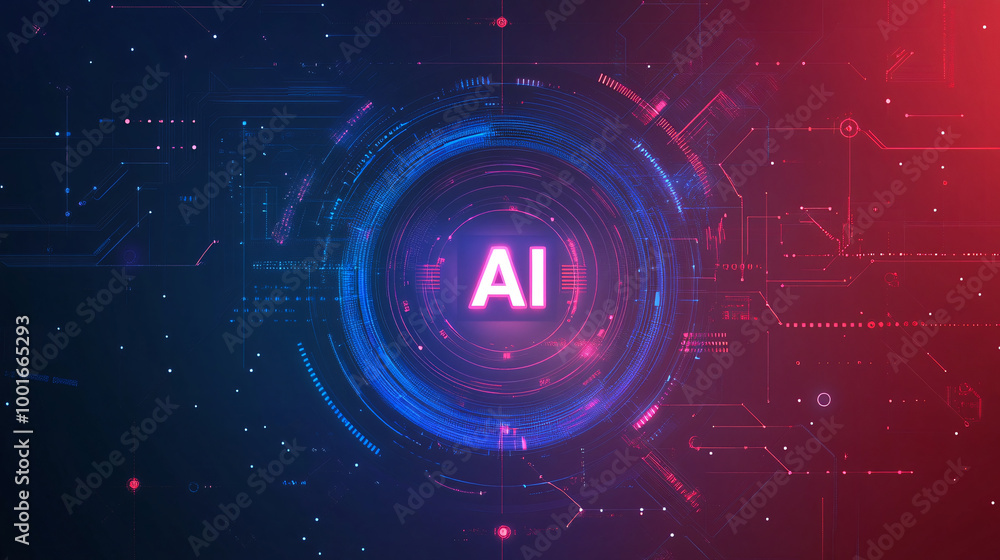 Aufkleber futuristic circular interface with glowing artificial intelligence logo and circuitry design