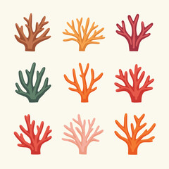 Obraz premium Illustration of colorful coral branches in various shades and shapes.