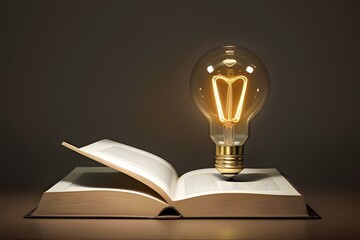 Spectacular 3D illustration of a light bulb crafted from vibrant, colorful books, symbolizing the transformative power of reading and learning, with a warm, inviting glow