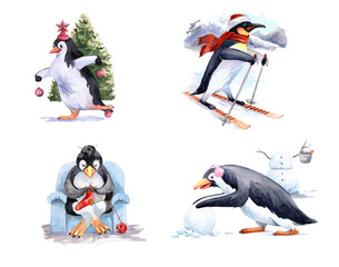 A set of pictures dedicated to winter holidays. Drawn with watercolors