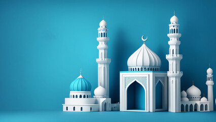 3d lantern with mosque and banneroud in elegant color background