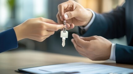 Exciting Moment of Key Handover in Modern Apartment Setting