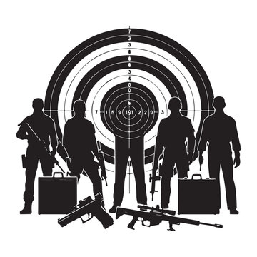 recommend clip art: A modern shooting target set silhouette on white background
                    
