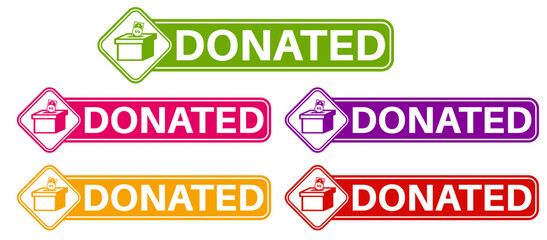 set donated badge labels icon. charity donate symbol design funding sticker template vector illustration	