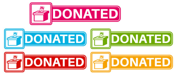set donated badge labels icon. charity donate symbol design funding sticker template vector illustration	