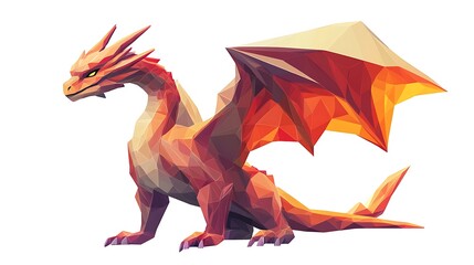 Red Dragon with Spread Wings, Low Poly Style, Fantasy Illustration, Mythical Creature
